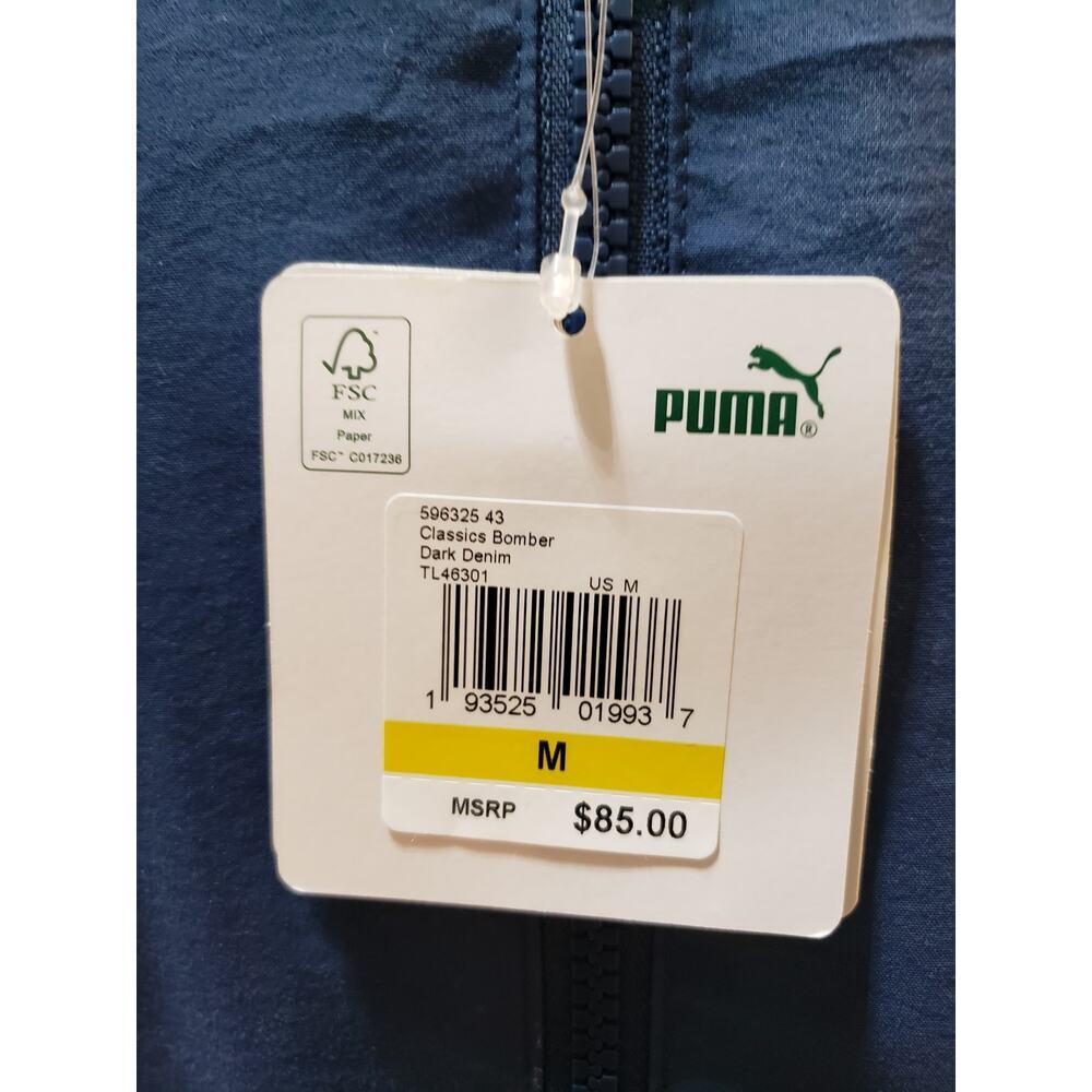 Puma Bomber Jacket Mens Medium Dark Denim Retro Classic Reversible Full Zipper - Picture 4 of 16